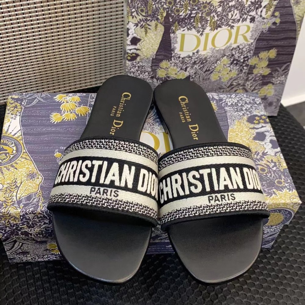 Dior Black and White Christian Dior Paris Slide Sandals